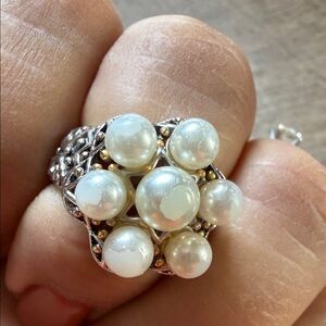 Elegant Silver Pearl Cluster Ring